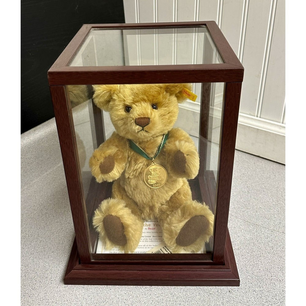 Steiff Teddy Bear 2001 Mohair Jointed Danbury Mint In The Glass Box W/ COA EUC!